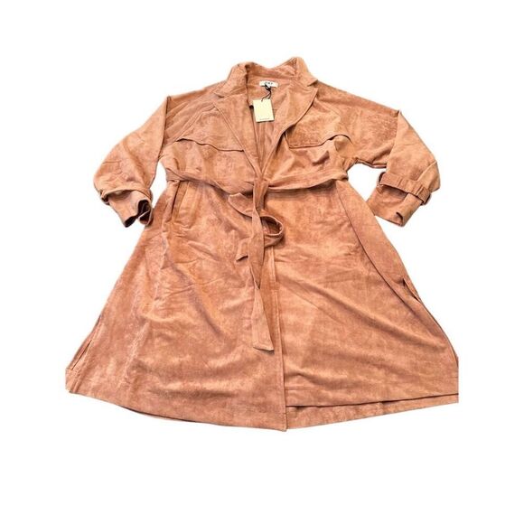OAT New York Women's Pink Faux Suede Trench Coat Size S Long Sleeve NWT - Picture 6 of 13